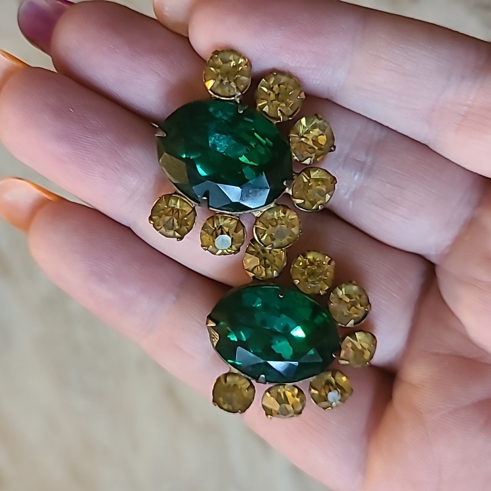 Art Deco Paste Clip on Earrings